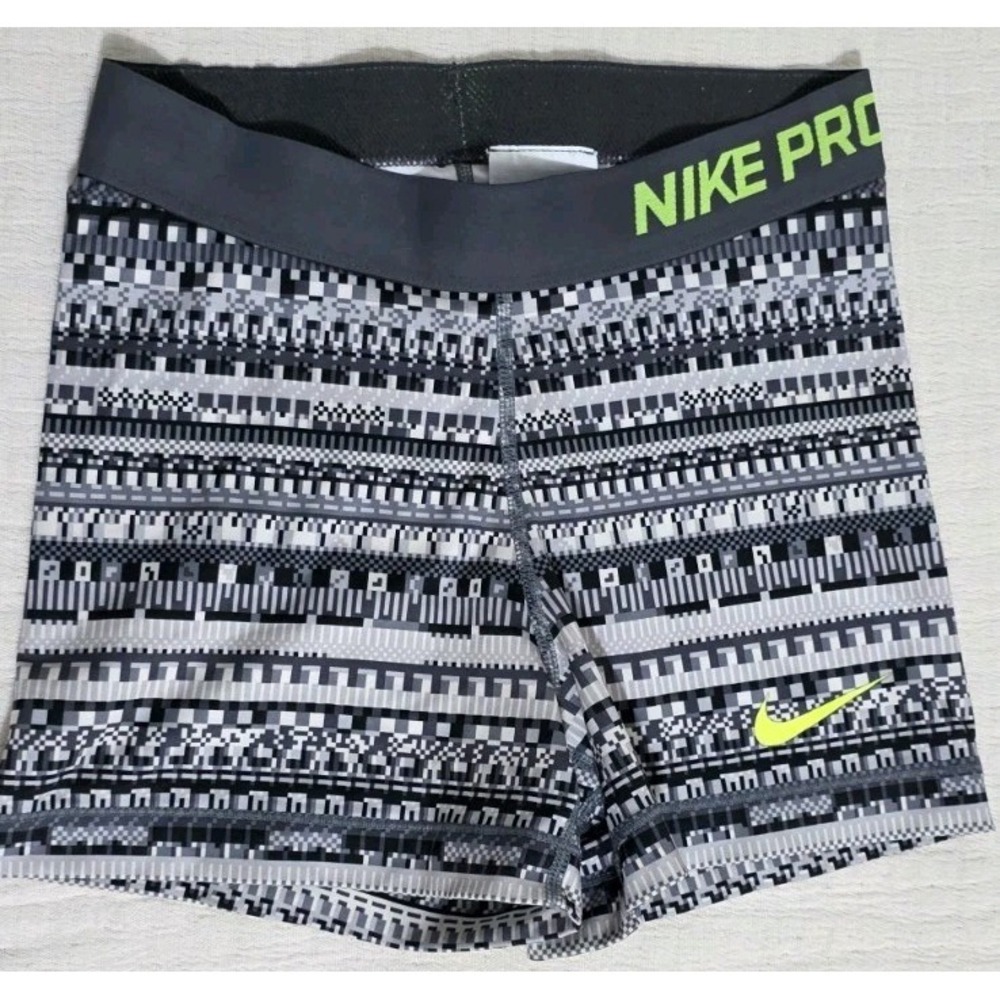 Nike Pro Black White Stripe Women's Sz S Gray Print Tribal Gym Shorts Compress